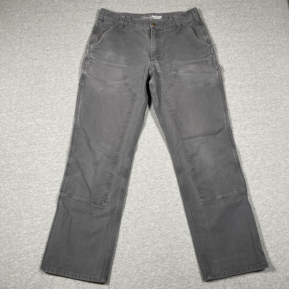 Carhartt Carpenter Pants Mens 33x32 Gray Canvas Relaxed Fit Workwear Double Knee